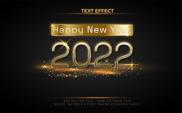 Feliz año nuevo 2022 estilo de efecto de texto dorado. Efecto de texto editable.