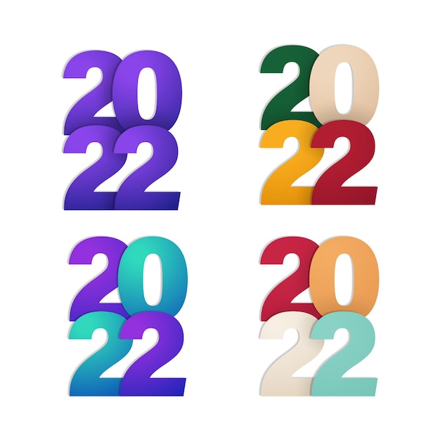 Feliz año nuevo 2022 estilo papercut colorido pila de papel 2022