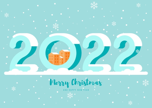 Feliz año nuevo 2022 fondo decorativo con tipografía de número de diseño plano. La plantilla de elemento de diseño se puede utilizar para tarjetas de felicitación, postales, telón de fondo, folletos, publicaciones, ilustración vectorial
