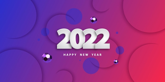 Vector feliz año nuevo 2022 fondo degradado festivo con esferas y círculos 3d