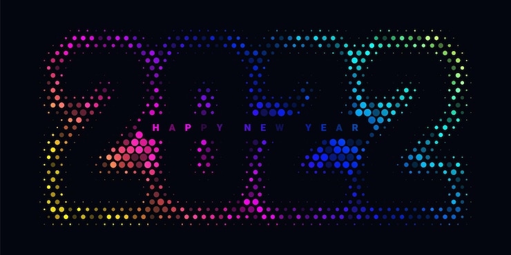 Vector feliz año nuevo 2022 fondo de estilo de semitono colorido
