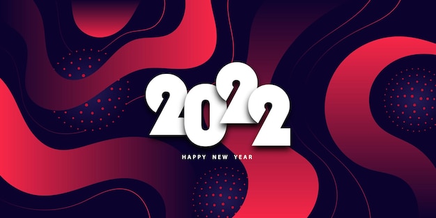 Feliz año nuevo 2022 fondo festivo con números y rayas onduladas