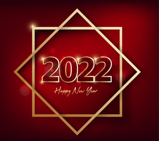 Feliz año nuevo 2022 fondo. Números dorados brillantes con confeti y cintas sobre fondo negro. Diseño de tarjetas de felicitación navideñas.