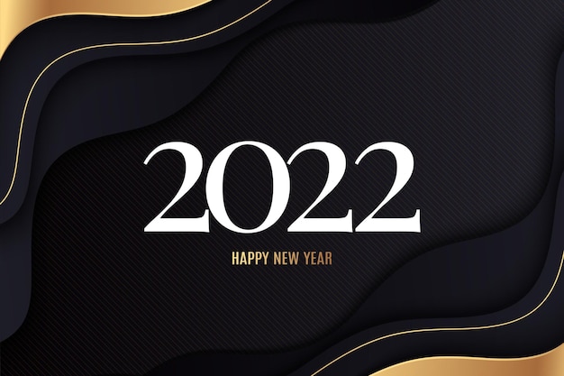 feliz año nuevo 2022 con fondo de onda de onda negra y dorada
