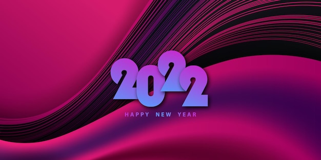 Feliz año nuevo 2022 fondo ondulado festivo con números 3d