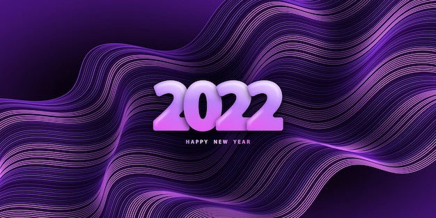 Feliz año nuevo 2022 fondo ondulado violeta con números 3d