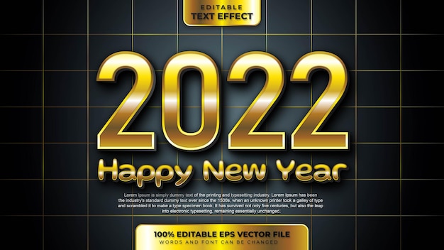 Feliz año nuevo 2022 gold efecto de texto editable en 3d