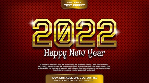 Feliz año nuevo 2022 Gold Efecto de texto editable en 3D