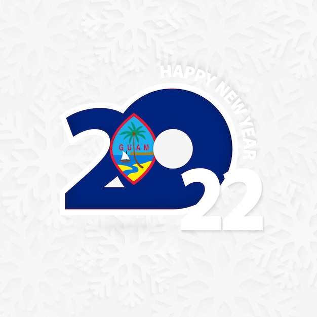 Feliz año nuevo 2022 para guam sobre fondo de copo de nieve.