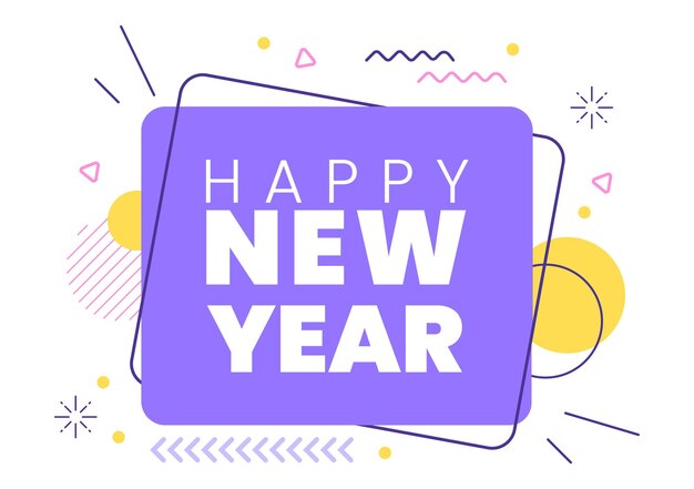Feliz año nuevo 2022 ilustración de diseño plano de plantilla con cintas y confeti sobre un fondo colorido para cartel, folleto o pancarta