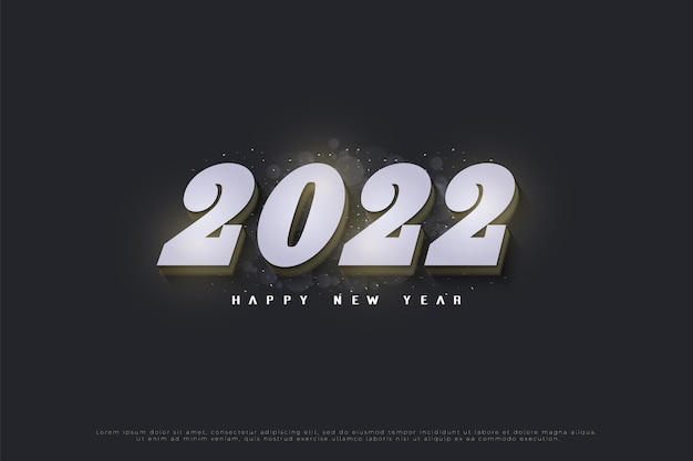 Feliz año nuevo 2022 con ilustración de números 3d con sombra oscura