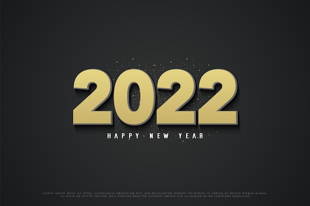 Feliz año nuevo 2022 con ilustración de números dorados 3d