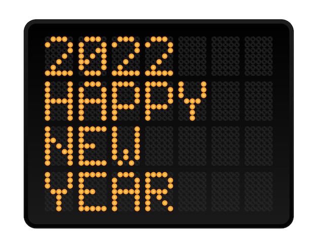 Feliz año nuevo 2022 ilustración vectorial. Texto de estilo alfabeto digital LED con puntos brillantes. Elemento gráfico concepto abstracto