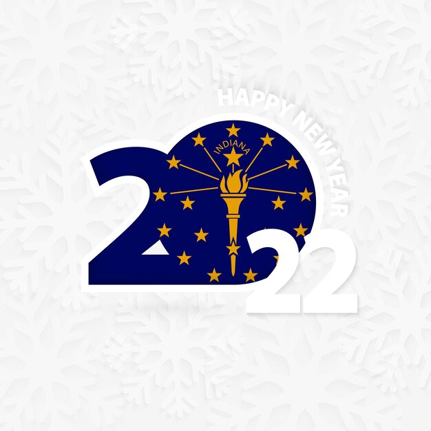 Feliz año nuevo 2022 para Indiana sobre fondo de copo de nieve.