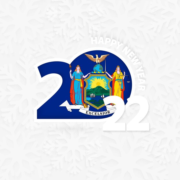 Feliz año nuevo 2022 para nueva york sobre fondo de copo de nieve.