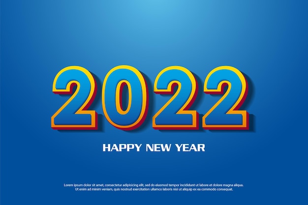 Feliz año nuevo 2022 con número azul y borde amarillo