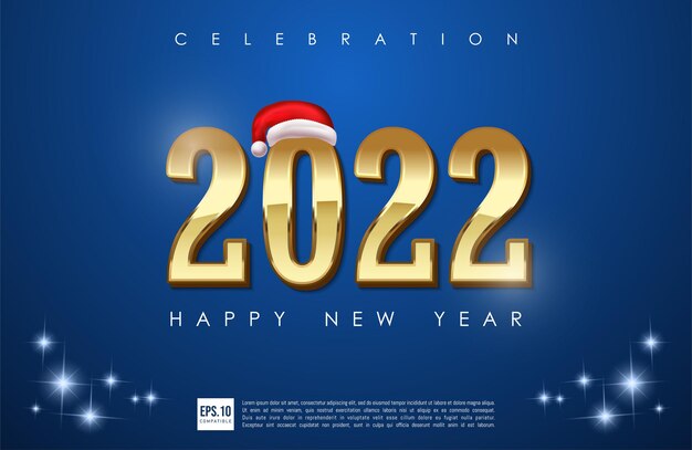 Feliz año nuevo 2022 número de oro con sombrero santa ilustración
