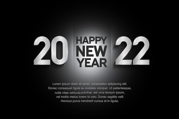 Feliz año nuevo 2022 número de plata aislado fondo negro para el evento de celebración de fiestas