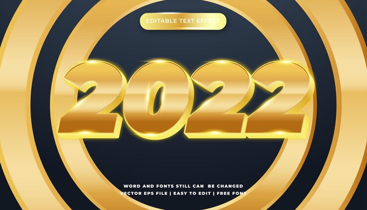 Vector feliz año nuevo 2022. números blancos y dorados sobre fondo negro. diseño de tarjetas de felicitación navideñas