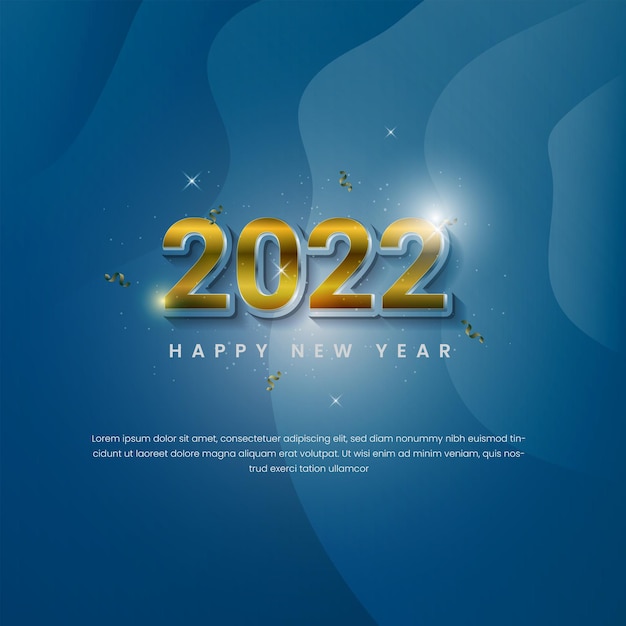 Feliz año nuevo 2022 con números dorados 3d vector premium