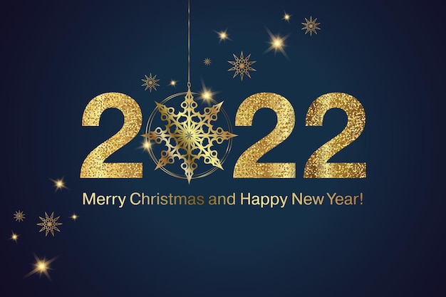 Feliz año nuevo 2022 números dorados con decoración navideña Diseño de tarjeta de felicitación navideña