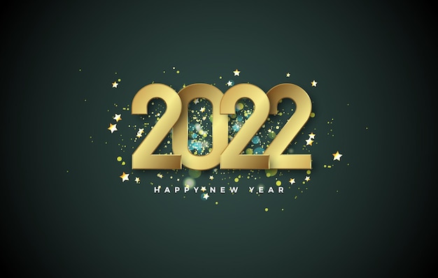 Feliz año nuevo 2022 con números de oro y chispas de oro de lujo