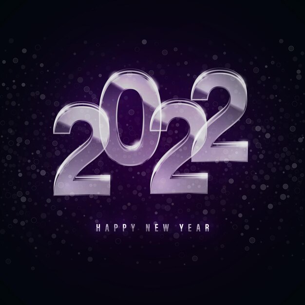 Feliz año nuevo 2022 números transparentes de vidrio hermoso aislado sobre fondo oscuro