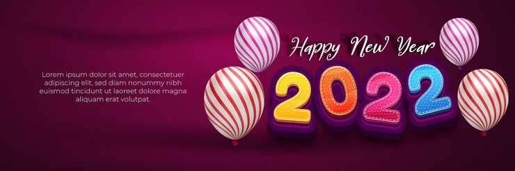 Vector feliz año nuevo 2022 plantilla de banner 3d de arte de dibujos animados con efecto de texto editable de espacio en blanco