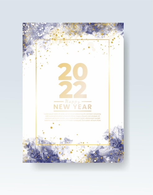 Feliz año nuevo 2022 plantilla de cartel o tarjeta con salpicaduras de lavado de acuarela