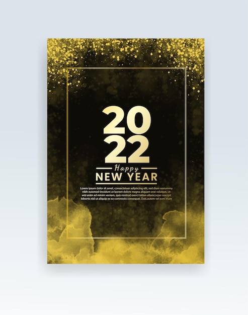 Feliz año nuevo 2022 plantilla de cartel o tarjeta con salpicaduras de lavado de acuarela