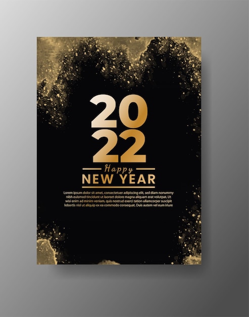 Vector feliz año nuevo 2022 plantilla de cartel o tarjeta con salpicaduras de lavado de acuarela