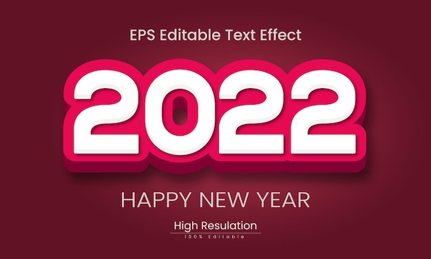 Feliz año nuevo 2022 plantilla de efecto de texto 3d