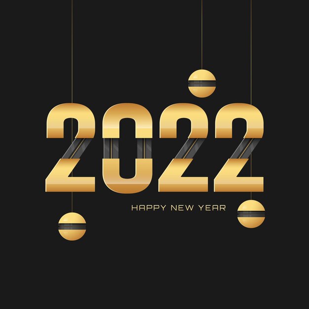 Feliz año nuevo 2022 saludo navideño original con texto dorado realista en 3D