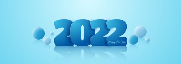 Feliz año nuevo 2022 tarjeta de felicitación con bolas y números de color azul