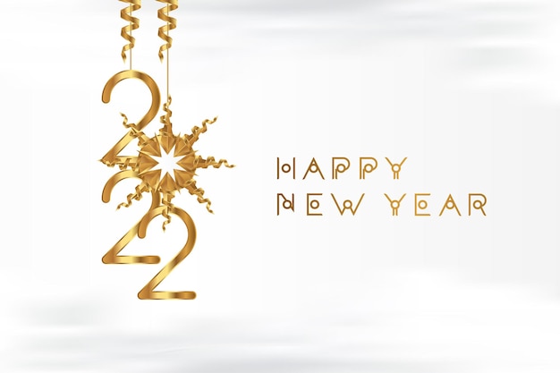 Feliz año nuevo 2022. tarjeta de felicitación festiva con números dorados y cintas sobre un fondo blanco. ilustración de vector plano eps10