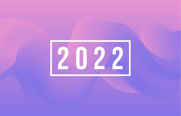 Feliz año nuevo 2022. Tarjeta de felicitación con forma fluida abstracta colorida. Diseño de moda 2022