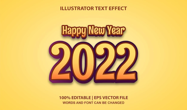 Feliz año nuevo 2022 vector de estilo de efecto de texto editable