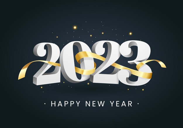 Feliz año nuevo 2023 3D con cinta dorada