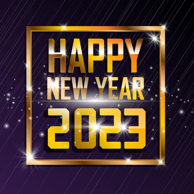 Feliz Año Nuevo 2023 Año Nuevo Fondo brillante con color dorado y diseño elegante con purpurina