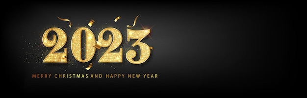 Feliz año nuevo 2023 banner Golden Vector texto de lujo 2023 Feliz año nuevo Gold Festive Numbers Design Happy New Year Banner con 2023 Números