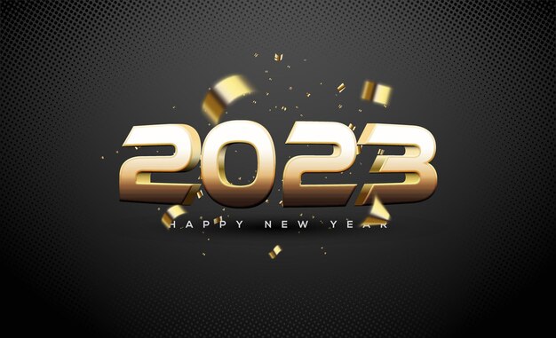 Vector feliz año nuevo 2023 con un brillante color dorado de lujo.