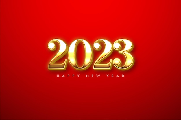 Feliz año nuevo 2023 con brillantes números dorados de lujo.