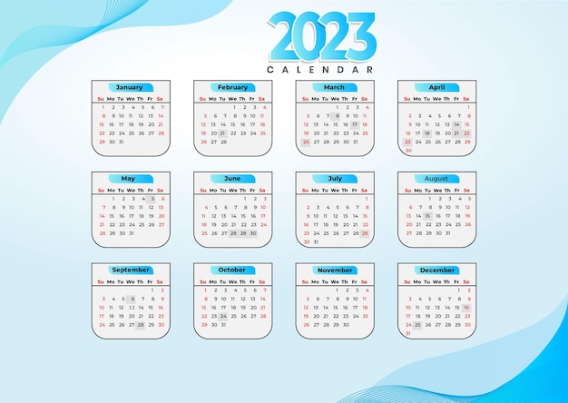 Vector feliz año nuevo 2023 calendario. calendario de pared 2023.