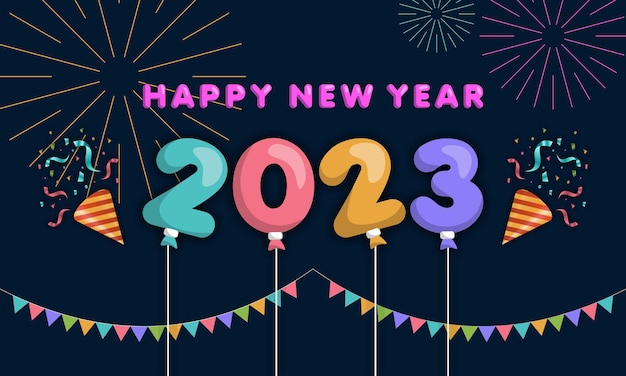 feliz año nuevo 2023 celebración con letras de globo