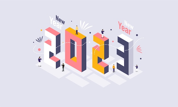 Feliz año nuevo 2023 celebración vacaciones fondo vector
