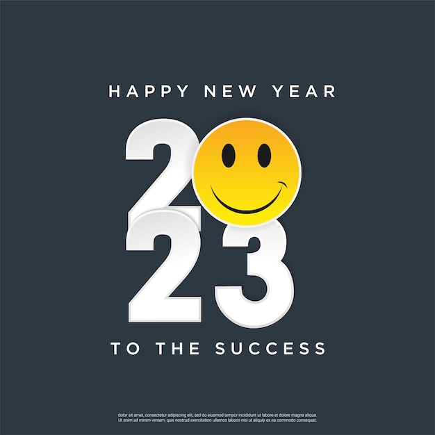 Feliz Año Nuevo 2023. concepto moderno con sonrisa. sobre fondo cuadrado