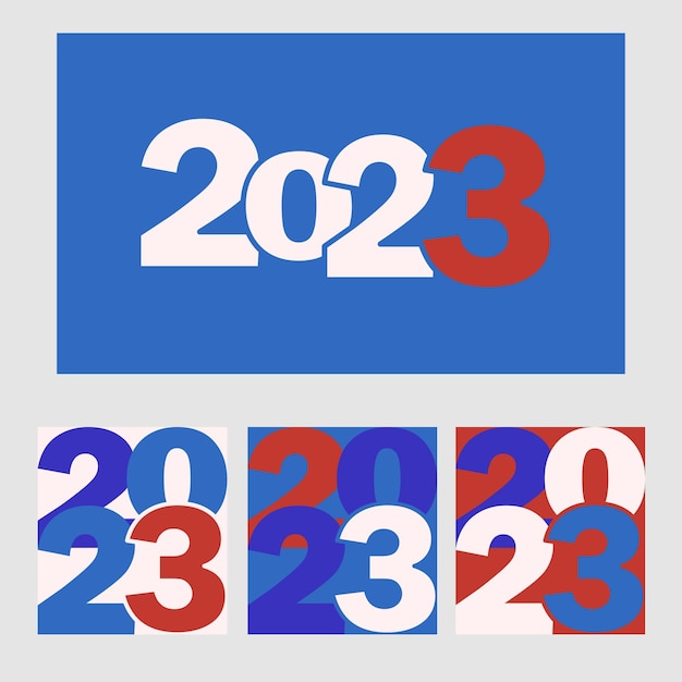 Feliz Año Nuevo 2023 conjunto. plantilla de diseño moderno 2023 para marca, banner, portada, tarjeta de invitación.