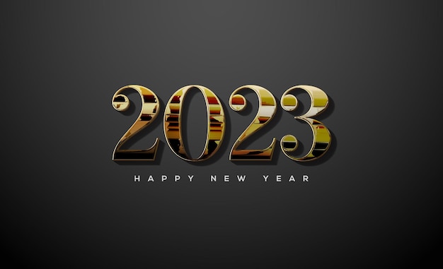 Feliz año nuevo 2023 cuadrado en oro sobre fondo negro