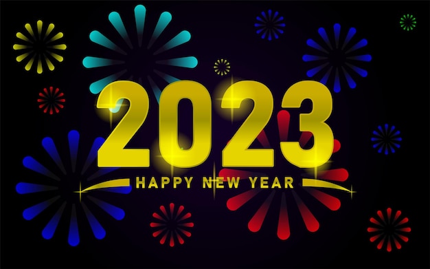 Feliz año nuevo 2023 diseño de fuegos artificiales coloridos fiesta tarjeta de felicitación 2023 fondo de celebración navideña