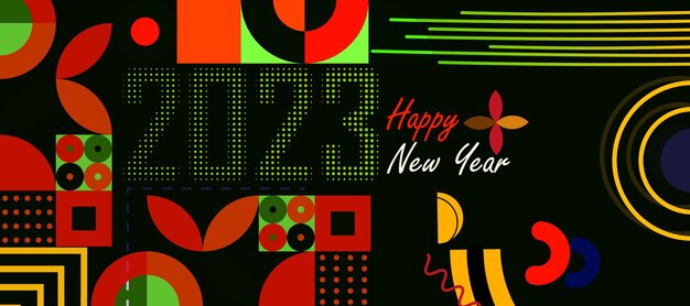 Feliz año nuevo 2023 diseño de texto con caligrafía moderna y estilo de fondo oscuro.Tarjeta de felicitación.